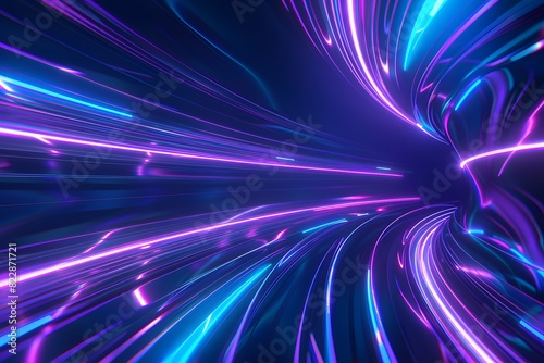 Abstract Futuristic Background with Blue Neon Lines and Purple Glow