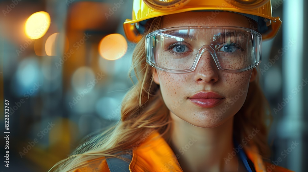 Portrait of young woman working in industry dressed in industry uniform Portrait of young woman working in industry dressed in industry uniform