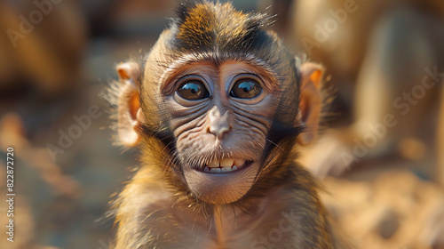 portrait of smiling barbary macaque monkey