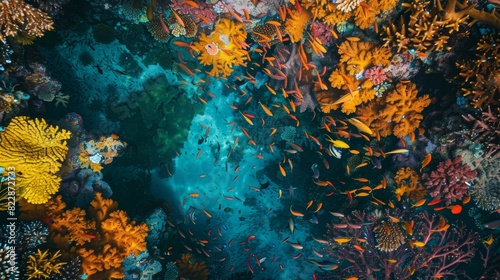 Underwater Oasis  Colorful Fish Among Vibrant Coral on Ocean Floor