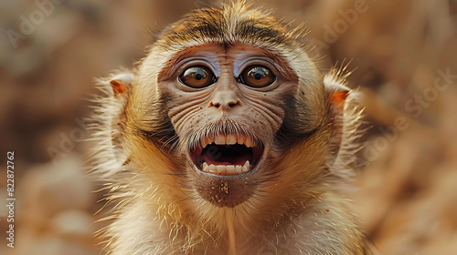 portrait of laughing barbary macaque monkey photo