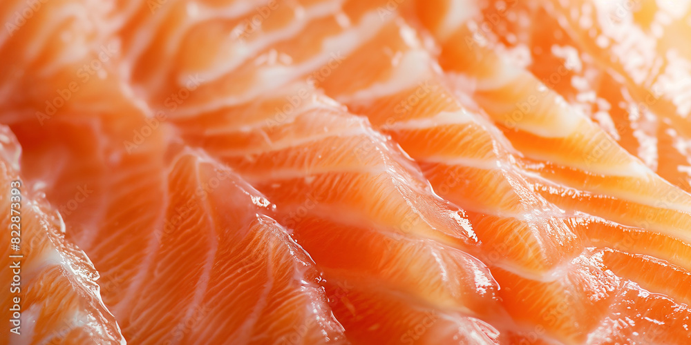 A closeup of the salmon texture, showcasing its intricate and smooth surface with visible marbling of healthy fats and subtle gradations in its pink and orange hues A closeup of the salmon texture, showcasing its intricate and smooth surface with visible marbling of healthy fats and subtle gradations in its pink and orange hues