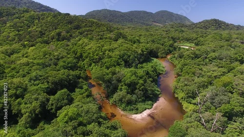 Aerial view of  Cubatão River and Atlantic Forest in the Serra do Mar State Park - Barra do Una Beach, São Sebastião, São Paulo, Brazil photo