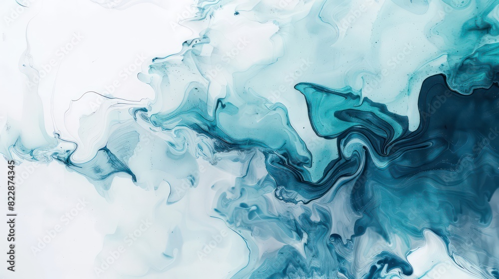 wallpaper with a blurred gradient in teal and petrol blue shades, in the style of liquid paint on a white background