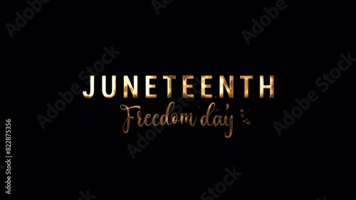 Juneteenth Freedom Day Text Animation. Ink Drop Word Text animation in Gold Color. Animated Handwritten. Suitable for celebrations in Juneteenth day celebration. 4K Footage video and Alpha channel.