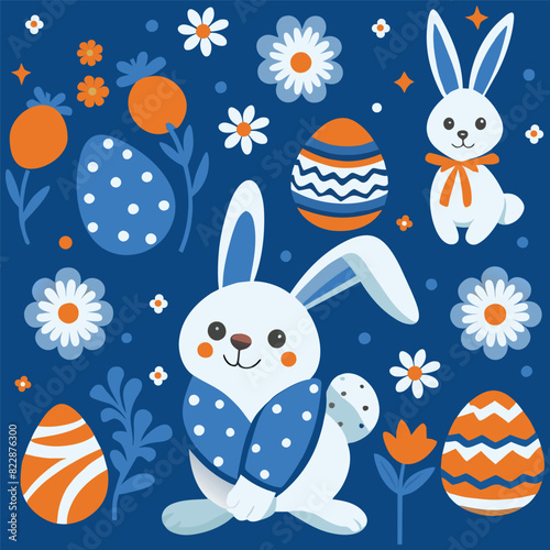 Seamless vector pattern with easter bunny and eggs.