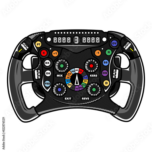 steering wheel illustration design for a formula racing car complete with buttons