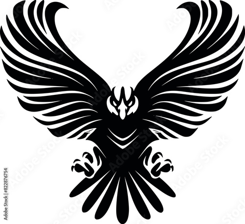 A Majestic Black and White Eagle Soaring with Outspread Wings Vector Art