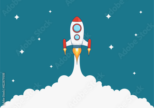 rocket space ship launch with huge smoke trail vector illustration