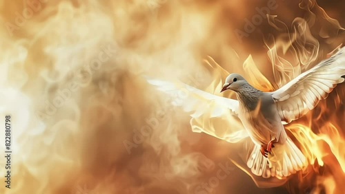 Winged Dove in Flames Representation of New Testament Holy Spirit with Copy Space Animation 4K