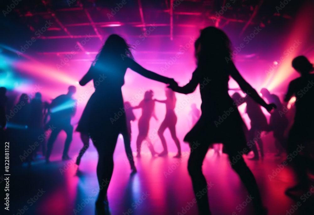 dynamic lights atmosphere dance silhouettes nightclub vibrant nightlife setting energetically colorful dancing silhouette club background scene music party energy movement
