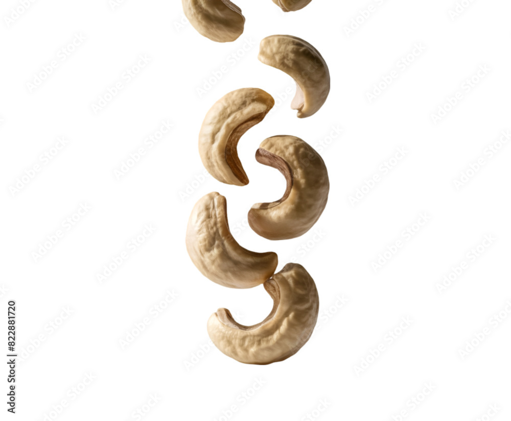 Fresh tasty Cashew nuts falling in the air isolated on transparent background Ai generative. Fresh tasty Cashew nuts falling in the air isolated on transparent background Ai generative.