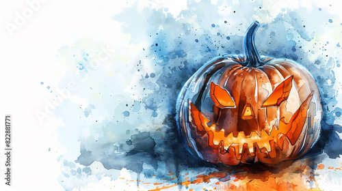 Aquarelle halloween backgound pumpkin banner with white  photo