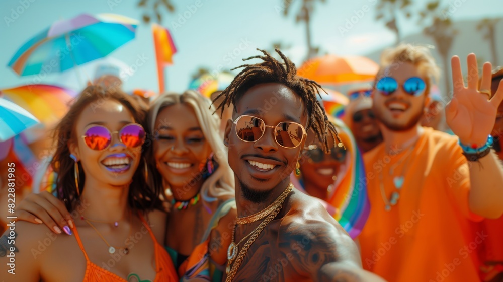 Diverse Group Celebrating at Pride Parade. Diverse Group Celebrating at Pride Parade.