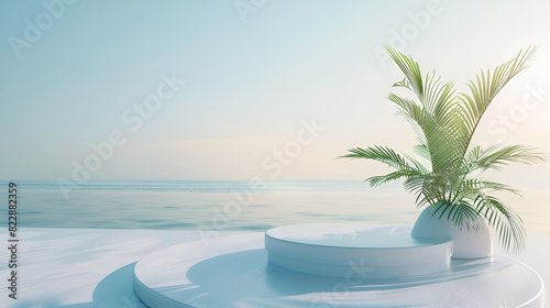 3D render minimal Summer background with empty podium