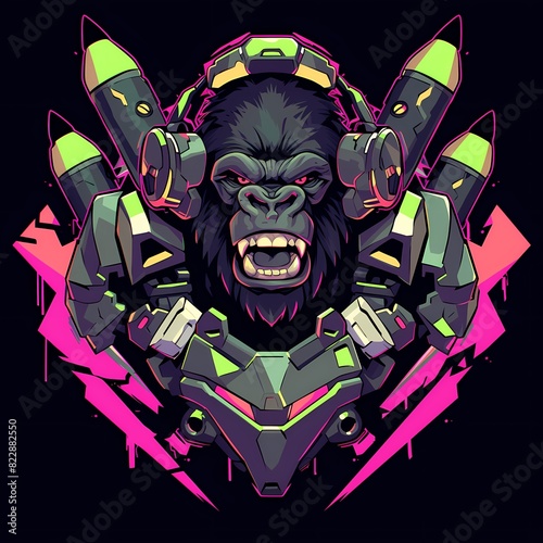 Gorilla mascot illustration with angry face, vector logo, e-sport gamer t-shirt design, on isolated background.