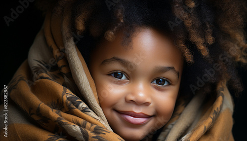 Smiling African child, cute and cheerful, looking at camera generated by AI