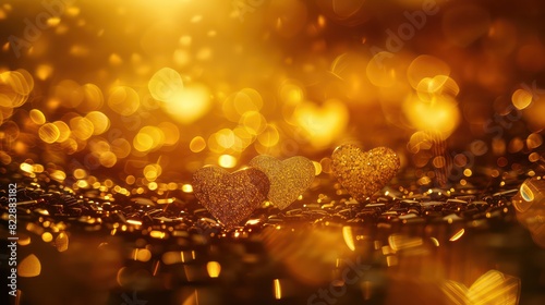 wallpaper red hearts with valentine s golden sparking background
