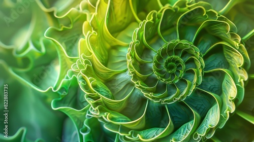 An abstract background featuring a golden ratio spiral in shades of green