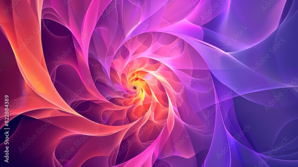 Obraz premium An abstract background featuring a golden ratio spiral in shades of vibrant colors such as lilac
