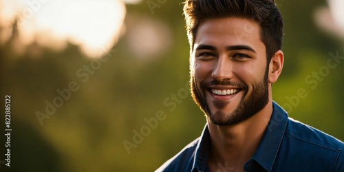 attractive man with flirtatious attractive smile photo