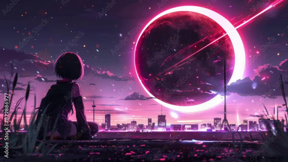 anime concept sky sunset landscape background eclipse, ai. anime animations. Animations
