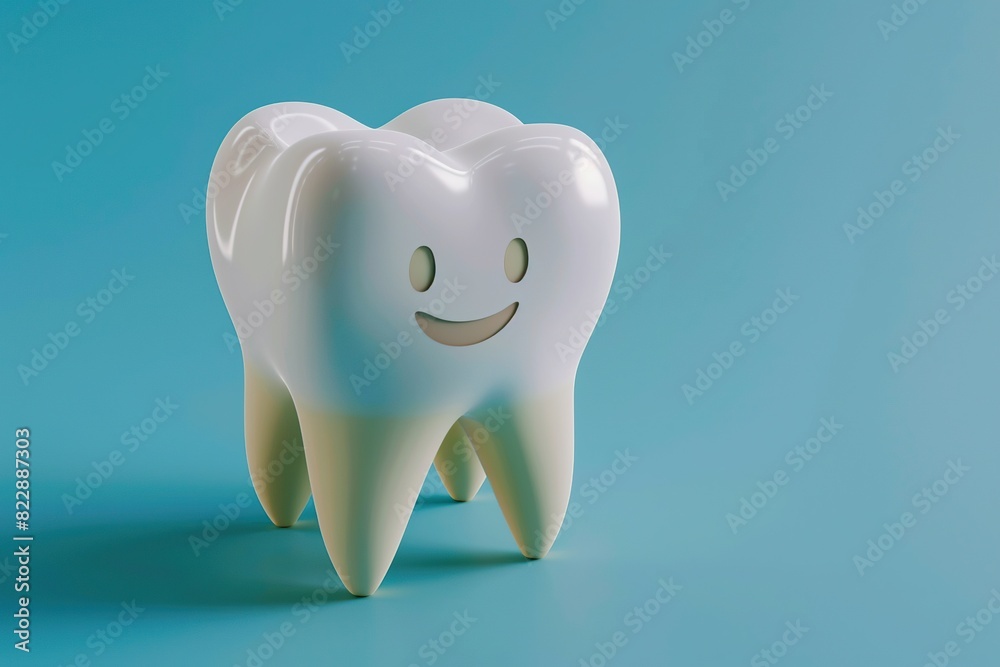 a white tooth with a smile on its face, accompanied by a white leg and a blue shadow a white tooth with a smile on its face, accompanied by a white leg and a blue shadow