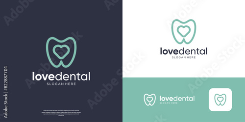 Minimalist dental clinic logo with love symbol logo design.