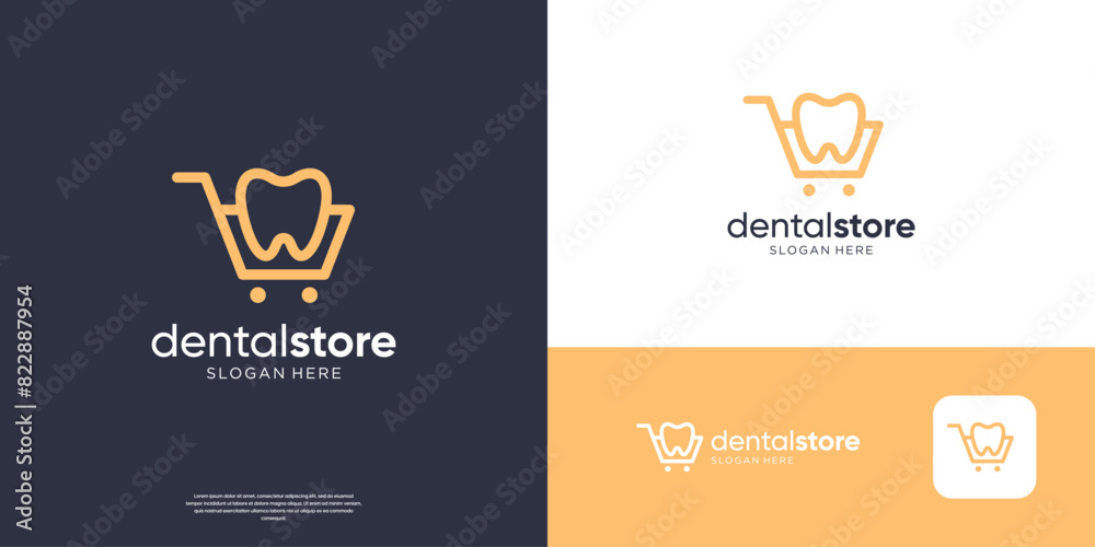 Fototapeta premium Minimalist dental clinic with cart symbol for store dentistry logo design.