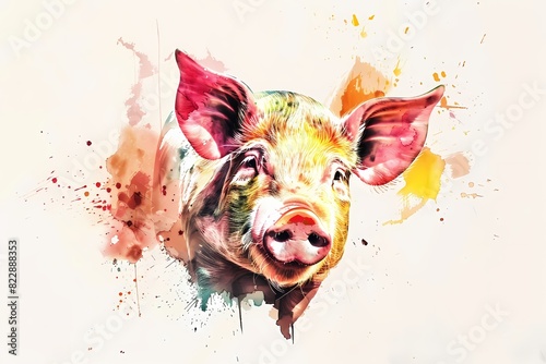 watercolor art. illustration of a pig photo