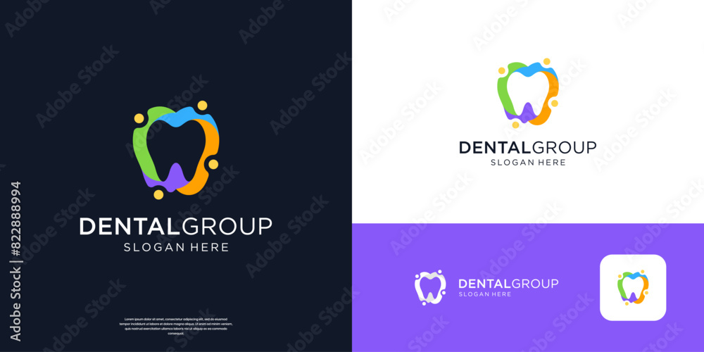 Colorful dental care with people connection logo design template. Colorful dental care with people connection logo design template.