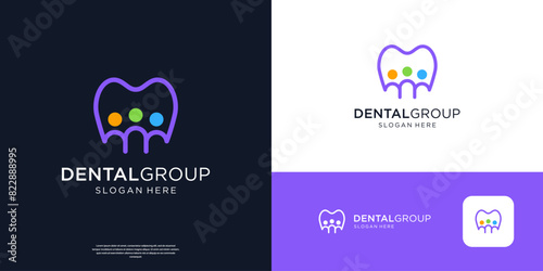 Dental clinic logo design vector illustration. Colorful people community logo symbol.