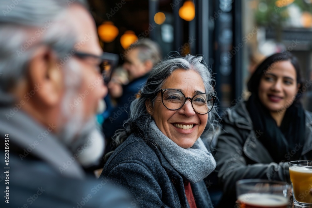 Portrait of a smiling senior woman with friends sitting in a pub Portrait of a smiling senior woman with friends sitting in a pub