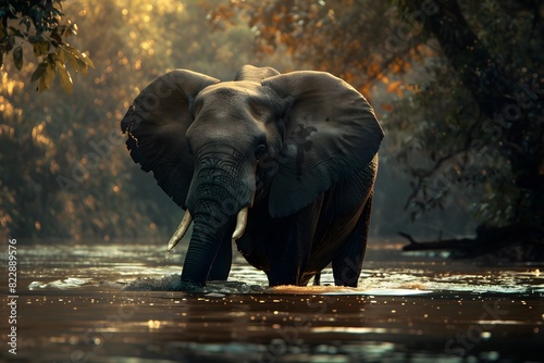 an elephant was drinking in the river