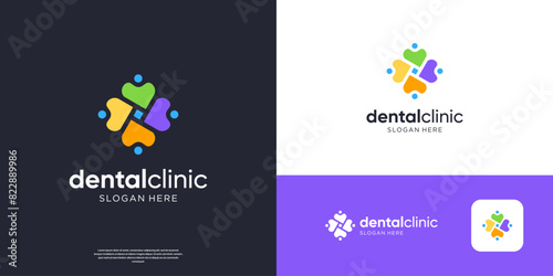 Dental care group logo icon colorful. Modern dentistry logo elements.
