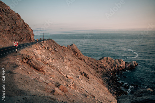 sea ​​and land cliffs at sunset