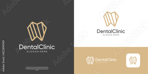 Geometric dental care logo design vector illustration.