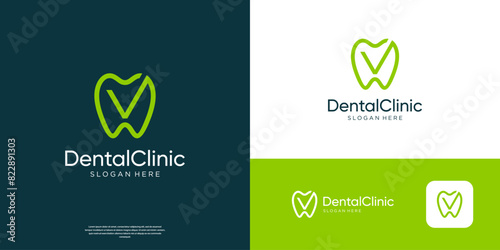 Letter V dental care logo design template.