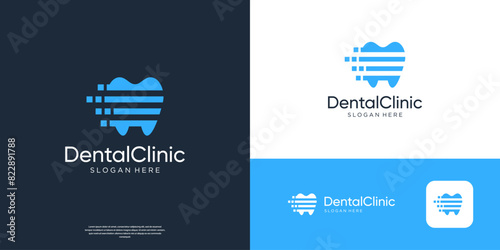 Dental care logo template with digital move logo design.