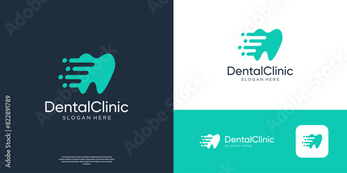 Dental care logo fast move urgent logo design template.