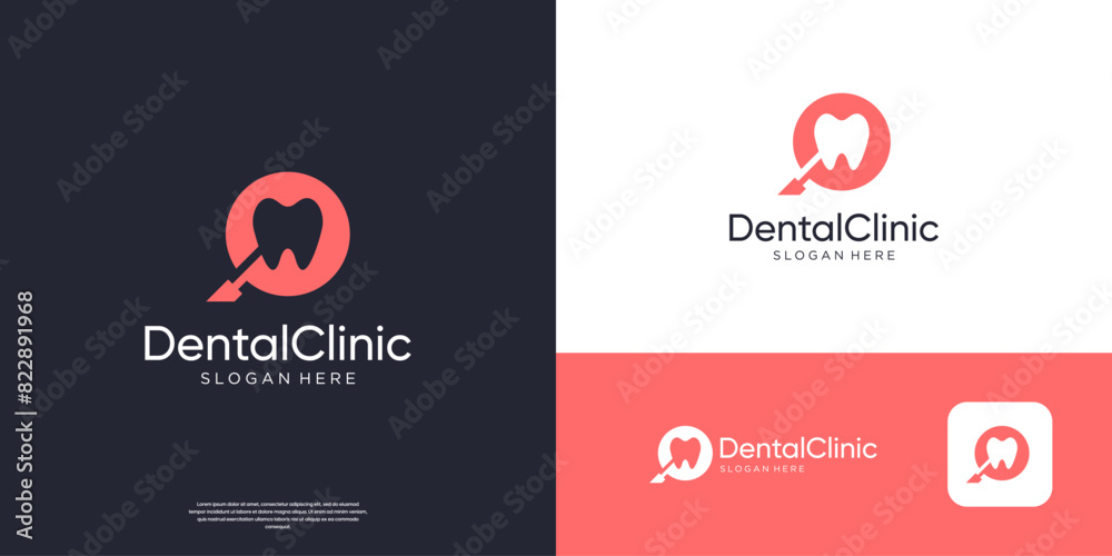 Abstract dental care logo and magnifying glass logo design. Abstract dental care logo and magnifying glass logo design.