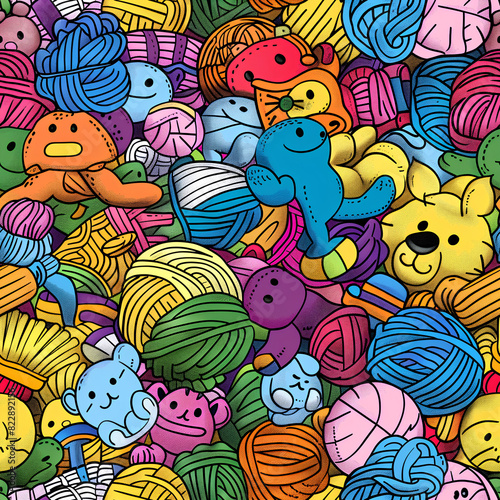 Colorful Crochet Toy Pattern Illustration  