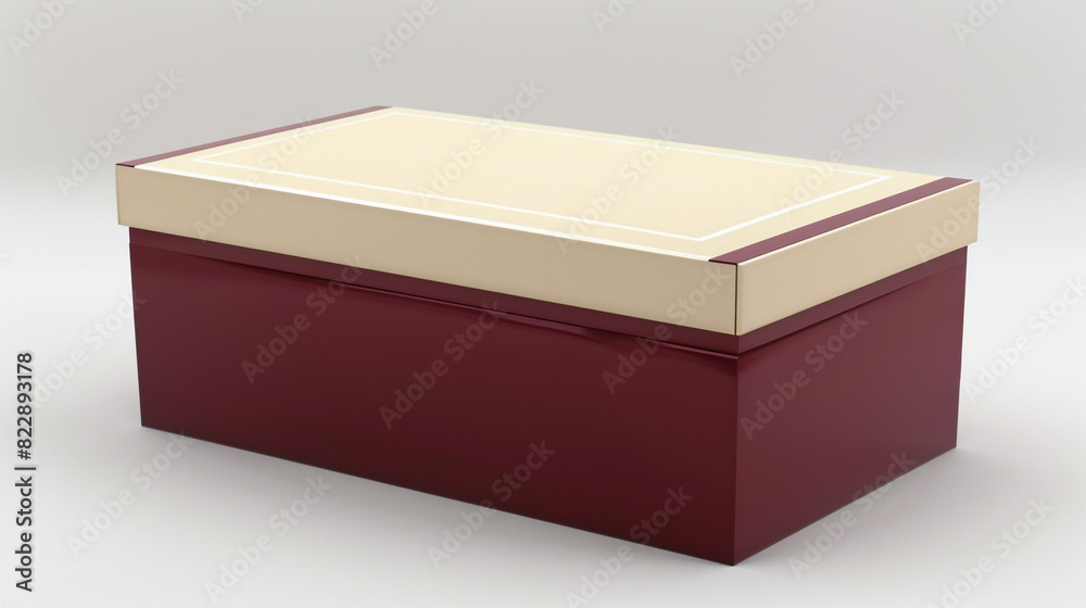 Sophisticated wine red rectangular blank box with a cream lid, classic design. Sophisticated wine red rectangular blank box with a cream lid, classic design.