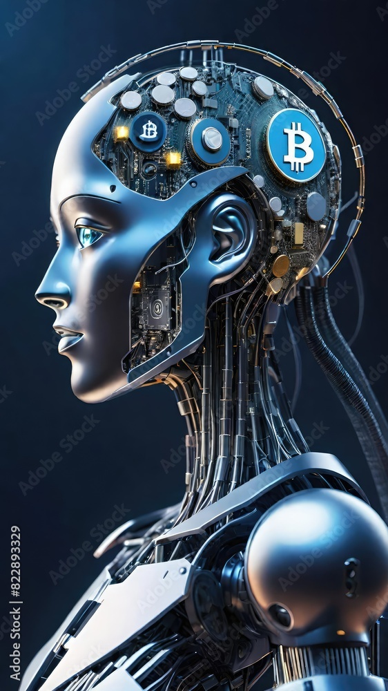 Artificial intelligence bitcoin robot, crypto currency, cyber security, financial futuristic digital tecnology concept image. Artificial intelligence bitcoin robot, crypto currency, cyber security, financial futuristic digital tecnology concept image.