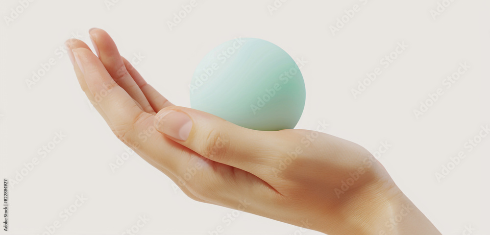 Expansive and refreshing view of a seafoam green cream mockup in a delicate hand. Expansive and refreshing view of a seafoam green cream mockup in a delicate hand.