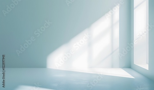 Minimalist Light Blue Studio Room with Bright Window Reflection