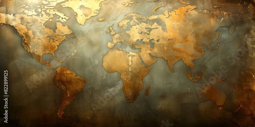 Vintage Map in Earth Tones with Wear and Missing Territories. Concept Vintage, Map, Earth, Tones, Wear, Missing Territories photo