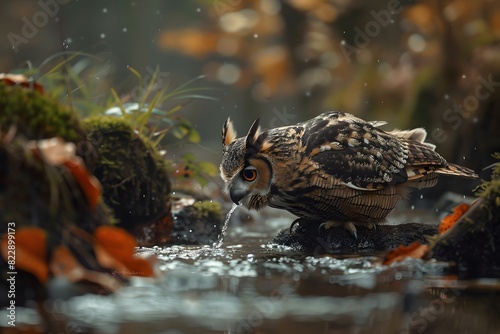 an owl was drinking in the river