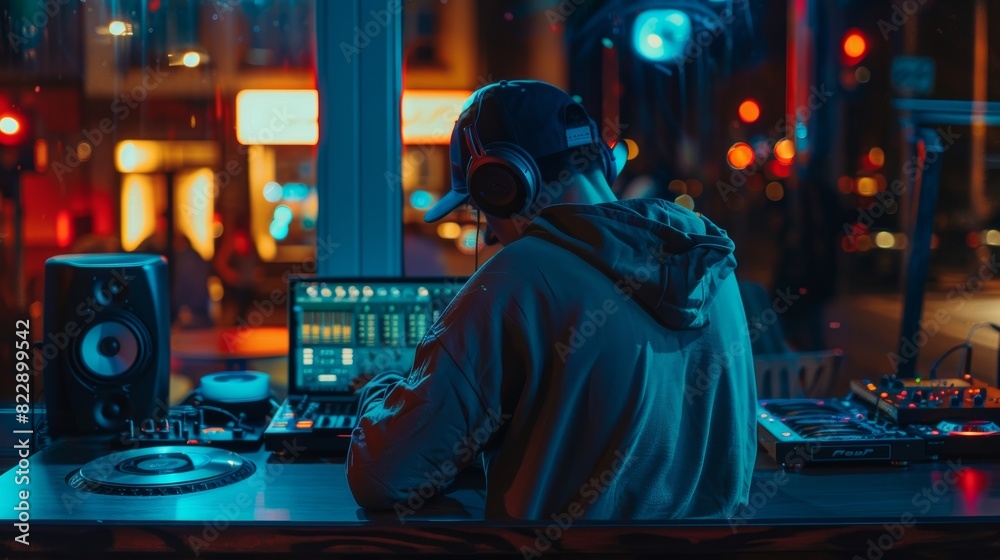DJ at Desk Mixing Music DJ at Desk Mixing Music