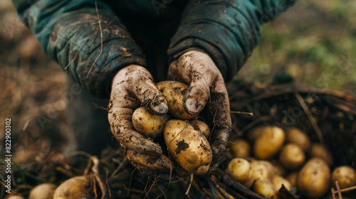 Farmer's Hands Gently Harvesting Potatoes